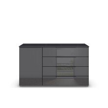 Sideboard >Monostar< in Glas basalt / grau metallic - 140x81x42 (BxHxT)