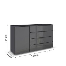 Sideboard >Monostar< in Glas basalt / grau metallic - 140x81x42 (BxHxT)