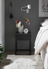 MARLE Nachttisch in Graphit - Moderner Nachtschrank mit Schublade und schwarzem Metallgestell - 40 x 52 x 38,5 cm (B/H/T)
