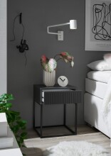 MARLE Nachttisch in Graphit - Moderner Nachtschrank mit Schublade und schwarzem Metallgestell - 40 x 52 x 38,5 cm (B/H/T)