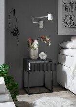 MARLE Nachttisch in Graphit - Moderner Nachtschrank mit Schublade und schwarzem Metallgestell - 40 x 52 x 38,5 cm (B/H/T)