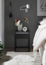 MARLE Nachttisch in Graphit - Moderner Nachtschrank mit Schublade und schwarzem Metallgestell - 40 x 52 x 38,5 cm (B/H/T)