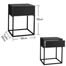 MARLE Nachttisch in Graphit - Moderner Nachtschrank mit Schublade und schwarzem Metallgestell - 40 x 52 x 38,5 cm (B/H/T)