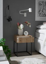 MARLE Nachttisch in Artisan Eiche Optik - Moderner Nachtschrank mit Schublade und schwarzem Metallgestell - 40 x 52 x 38,5 cm (B/H/T)