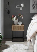 MARLE Nachttisch in Artisan Eiche Optik - Moderner Nachtschrank mit Schublade und schwarzem Metallgestell - 40 x 52 x 38,5 cm (B/H/T)