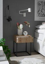MARLE Nachttisch in Artisan Eiche Optik - Moderner Nachtschrank mit Schublade und schwarzem Metallgestell - 40 x 52 x 38,5 cm (B/H/T)