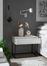 MARLE Nachttisch in Weiß - Moderner Nachtschrank mit Schublade und schwarzem Metallgestell - 60 x 52 x 38,5 cm (B/H/T)