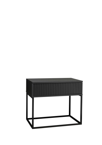 MARLE Nachttisch in Graphit - Moderner Nachtschrank mit Schublade und schwarzem Metallgestell - 60 x 52 x 38,5 cm (B/H/T)