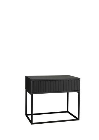 MARLE Nachttisch in Graphit - Moderner Nachtschrank mit Schublade und schwarzem Metallgestell - 60 x 52 x 38,5 cm (B/H/T)