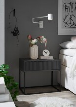 MARLE Nachttisch in Graphit - Moderner Nachtschrank mit Schublade und schwarzem Metallgestell - 60 x 52 x 38,5 cm (B/H/T)