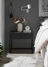 MARLE Nachttisch in Graphit - Moderner Nachtschrank mit Schublade und schwarzem Metallgestell - 60 x 52 x 38,5 cm (B/H/T)