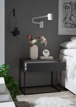 MARLE Nachttisch in Graphit - Moderner Nachtschrank mit Schublade und schwarzem Metallgestell - 60 x 52 x 38,5 cm (B/H/T)