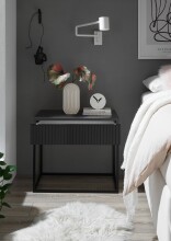 MARLE Nachttisch in Graphit - Moderner Nachtschrank mit Schublade und schwarzem Metallgestell - 60 x 52 x 38,5 cm (B/H/T)