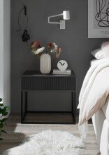 MARLE Nachttisch in Graphit - Moderner Nachtschrank mit Schublade und schwarzem Metallgestell - 60 x 52 x 38,5 cm (B/H/T)