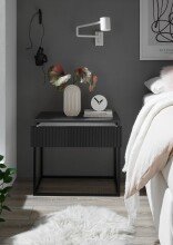 MARLE Nachttisch in Graphit - Moderner Nachtschrank mit Schublade und schwarzem Metallgestell - 60 x 52 x 38,5 cm (B/H/T)