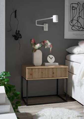 MARLE Nachttisch in Artisan Eiche Optik - Moderner Nachtschrank mit Schublade und schwarzem Metallgestell - 60 x 52 x 38,5 cm (B/H/T)