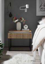 MARLE Nachttisch in Artisan Eiche Optik - Moderner Nachtschrank mit Schublade und schwarzem Metallgestell - 60 x 52 x 38,5 cm (B/H/T)