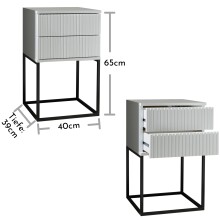 MARLE Nachttisch in Weiß - Moderner Nachtschrank mit Schubladen und schwarzem Metallgestell - 40 x 65 x 38,5 cm (B/H/T)