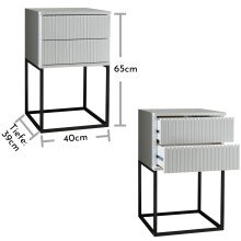 MARLE Nachttisch in Weiß - Moderner Nachtschrank mit Schubladen und schwarzem Metallgestell - 40 x 65 x 38,5 cm (B/H/T)