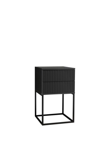 MARLE Nachttisch in Graphit - Moderner Nachtschrank mit Schubladen und schwarzem Metallgestell - 40 x 65 x 38,5 cm (B/H/T)