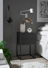 MARLE Nachttisch in Graphit - Moderner Nachtschrank mit Schubladen und schwarzem Metallgestell - 40 x 65 x 38,5 cm (B/H/T)