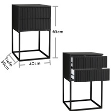 MARLE Nachttisch in Graphit - Moderner Nachtschrank mit Schubladen und schwarzem Metallgestell - 40 x 65 x 38,5 cm (B/H/T)