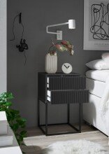 MARLE Nachttisch in Graphit - Moderner Nachtschrank mit Schubladen und schwarzem Metallgestell - 40 x 65 x 38,5 cm (B/H/T)