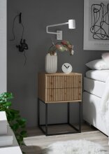 MARLE Nachttisch in Artisan Eiche Optik - Moderner Nachtschrank mit Schubladen und schwarzem Metallgestell - 40 x 65 x 38,5 cm (B/H/T)