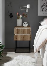 MARLE Nachttisch in Artisan Eiche Optik - Moderner Nachtschrank mit Schubladen und schwarzem Metallgestell - 40 x 65 x 38,5 cm (B/H/T)