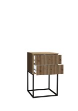 MARLE Nachttisch in Artisan Eiche Optik - Moderner Nachtschrank mit Schubladen und schwarzem Metallgestell - 40 x 65 x 38,5 cm (B/H/T)