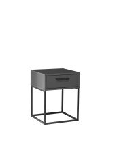 SUNA Nachttisch in Graphit - Moderner Nachtschrank mit Schublade und schwarzem Metallgestell - 40 x 52 x 38,5 cm (B/H/T)