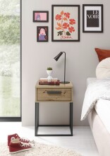 SUNA Nachttisch in Artisan Eiche Optik - Moderner Nachtschrank mit Schublade und schwarzem Metallgestell - 40 x 52 x 38,5 cm (B/H/T)