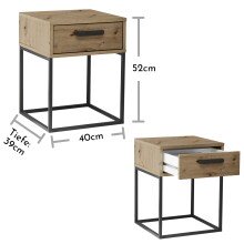 SUNA Nachttisch in Artisan Eiche Optik - Moderner Nachtschrank mit Schublade und schwarzem Metallgestell - 40 x 52 x 38,5 cm (B/H/T)