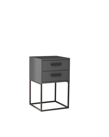 SUNA Nachttisch in Graphit - Moderner Nachtschrank mit Schubladen und schwarzem Metallgestell - 40 x 65 x 38,5 cm (B/H/T)