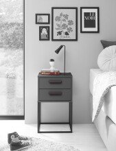 SUNA Nachttisch in Graphit - Moderner Nachtschrank mit Schubladen und schwarzem Metallgestell - 40 x 65 x 38,5 cm (B/H/T)