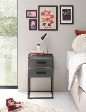 SUNA Nachttisch in Graphit - Moderner Nachtschrank mit Schubladen und schwarzem Metallgestell - 40 x 65 x 38,5 cm (B/H/T)
