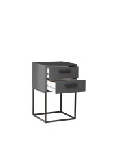 SUNA Nachttisch in Graphit - Moderner Nachtschrank mit Schubladen und schwarzem Metallgestell - 40 x 65 x 38,5 cm (B/H/T)