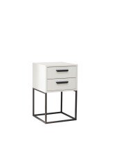 SUNA Nachttisch in Weiß - Moderner Nachtschrank mit Schubladen und schwarzem Metallgestell - 40 x 65 x 38,5 cm (B/H/T)