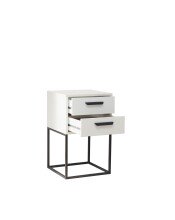 SUNA Nachttisch in Weiß - Moderner Nachtschrank mit Schubladen und schwarzem Metallgestell - 40 x 65 x 38,5 cm (B/H/T)