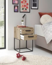 SUNA Nachttisch in Artisan Eiche Optik - Moderner Nachtschrank mit Schubladen und schwarzem Metallgestell - 40 x 65 x 38,5 cm (B/H/T)