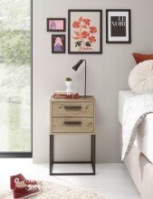 SUNA Nachttisch in Artisan Eiche Optik - Moderner Nachtschrank mit Schubladen und schwarzem Metallgestell - 40 x 65 x 38,5 cm (B/H/T)