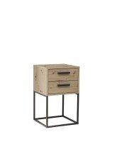 SUNA Nachttisch in Artisan Eiche Optik - Moderner Nachtschrank mit Schubladen und schwarzem Metallgestell - 40 x 65 x 38,5 cm (B/H/T)