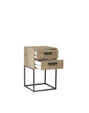 SUNA Nachttisch in Artisan Eiche Optik - Moderner Nachtschrank mit Schubladen und schwarzem Metallgestell - 40 x 65 x 38,5 cm (B/H/T)
