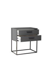 SUNA Nachttisch in Graphit - Moderner Nachtschrank mit Schubladen und schwarzem Metallgestell - 60 x 65 x 38,5 cm (B/H/T)