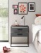SUNA Nachttisch in Graphit - Moderner Nachtschrank mit Schubladen und schwarzem Metallgestell - 60 x 65 x 38,5 cm (B/H/T)