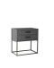 SUNA Nachttisch in Graphit - Moderner Nachtschrank mit Schubladen und schwarzem Metallgestell - 60 x 65 x 38,5 cm (B/H/T)