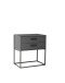 SUNA Nachttisch in Graphit - Moderner Nachtschrank mit Schubladen und schwarzem Metallgestell - 60 x 65 x 38,5 cm (B/H/T)