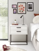 SUNA Nachttisch in Weiß - Moderner Nachtschrank mit Schubladen und schwarzem Metallgestell - 60 x 65 x 38,5 cm (B/H/T)