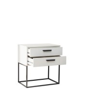 SUNA Nachttisch in Weiß - Moderner Nachtschrank mit Schubladen und schwarzem Metallgestell - 60 x 65 x 38,5 cm (B/H/T)