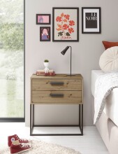 SUNA Nachttisch in Artisan Eiche Optik - Moderner Nachtschrank mit Schubladen und schwarzem Metallgestell - 60 x 65 x 38,5 cm (B/H/T)